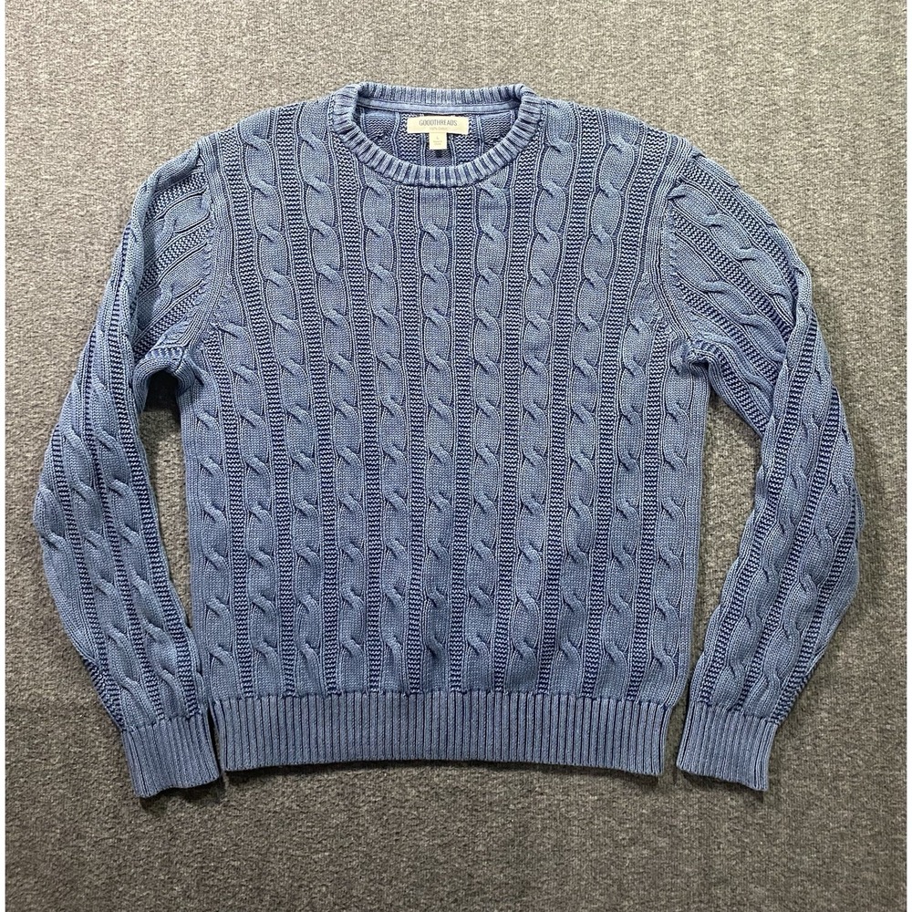 Goodthreads Cable Mens blue knit Crew neck Sweater Size L